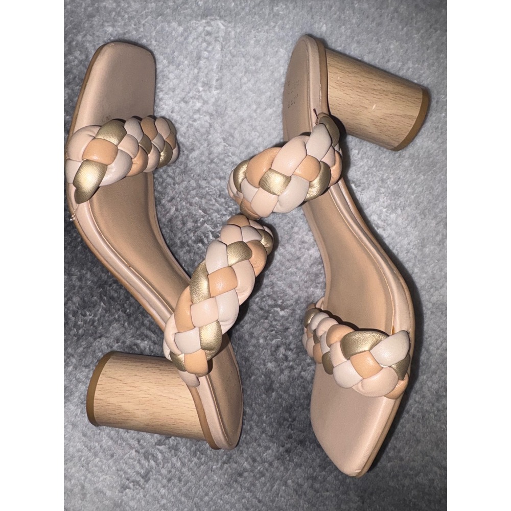 A New Day Womens Braided Block Heel Slide Sandals Tan Gold Square Toe Size 9 - Picture 6 of 8